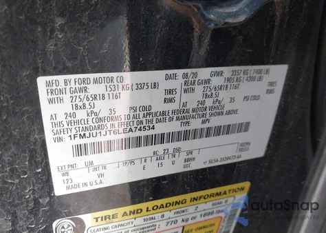 2020 Ford Expedition Xlt from USA, damaged, VIN 1FMJU1JT6LEA74534